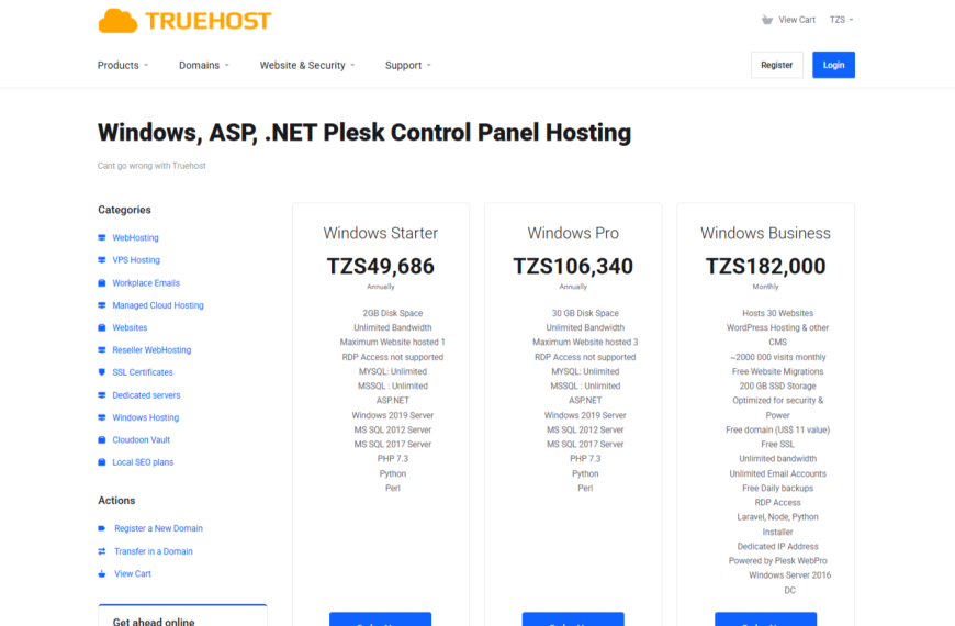 Price Of Windows Hosting in Tanzania: What Truehost Offers & How to Choose the Right Plan